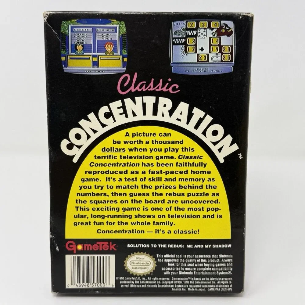 Classic Concentration Nintendo NES No Manual Tested